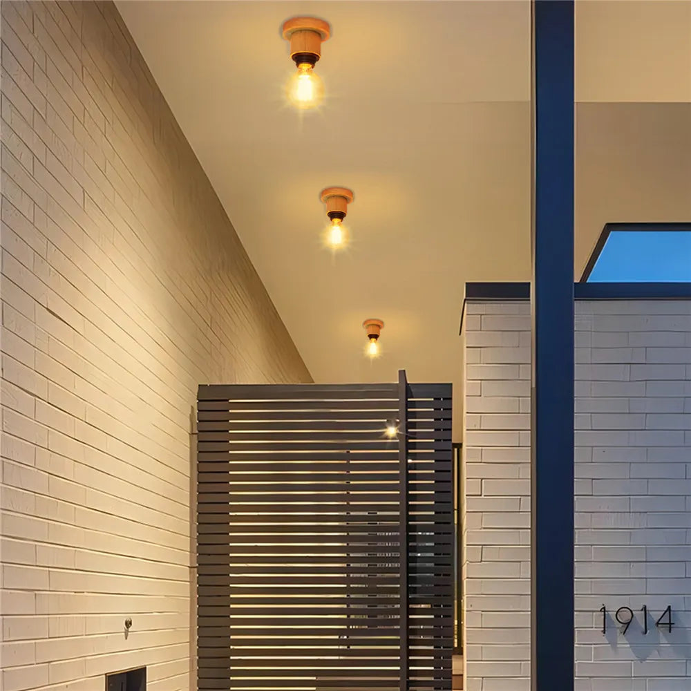 Plafonnier Led nordique bois salon lampe décor - vue 5 sur 6