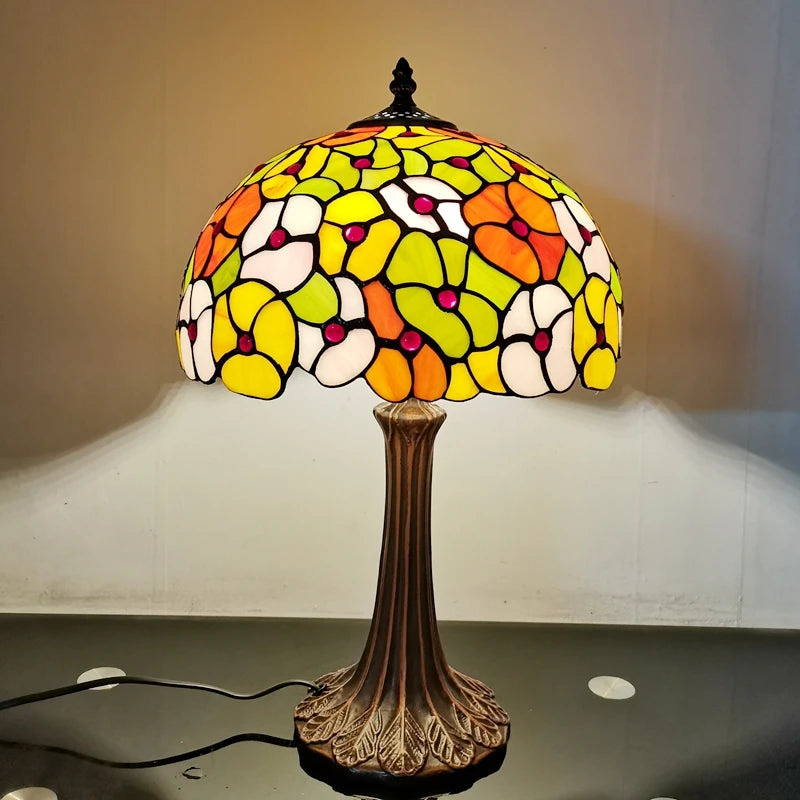 lampe de table style tiffany fleur décorative en verre coloré
