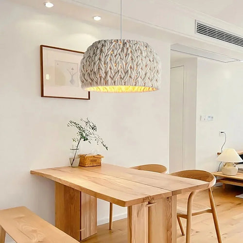 Nordic Hand-Woven Wabi Sabi Chandelier For Dining Room Study Loft LED Hanging Light Kitchen Island Cafe Bar Pendant Lamp Fixture