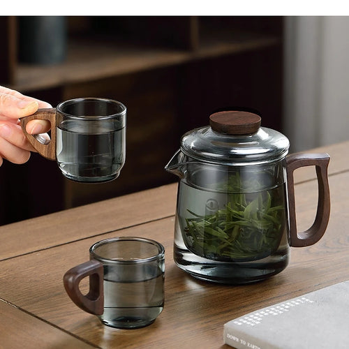 Théière en verre portative avec tasses style moderne