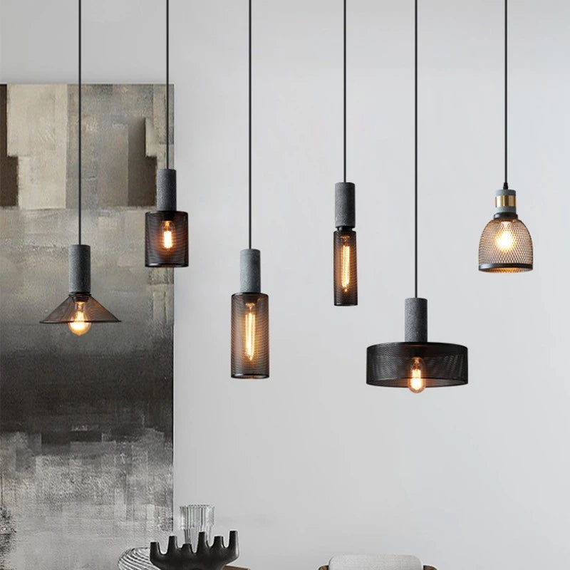 lustre ciment suspension led loft béton tube long décor salle cuisine éclairage - vue 6 sur 12