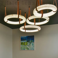 Plafond nordique Led Source de lumière suspension de luxe moderne grand anneau d'albâtre lustre éclairage pour Restaurant salon