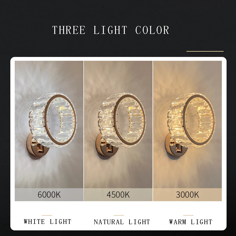applique murale led ronde moderne en cristal de luxe - vue 7 sur 8
