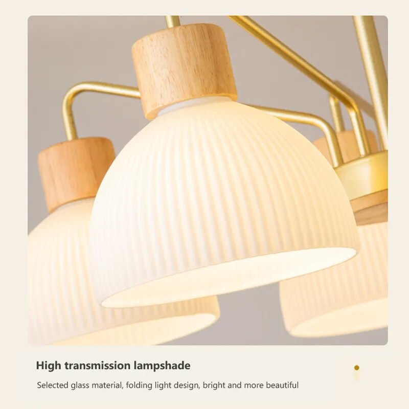 Lustre nordique en bois de style japonais - vue 6 sur 8