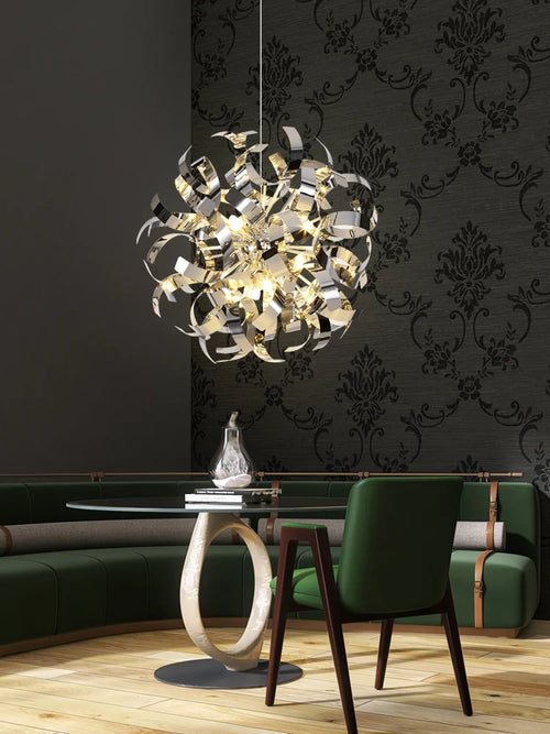 lustre post-moderne de luxe en acier inoxydable pour hôtel