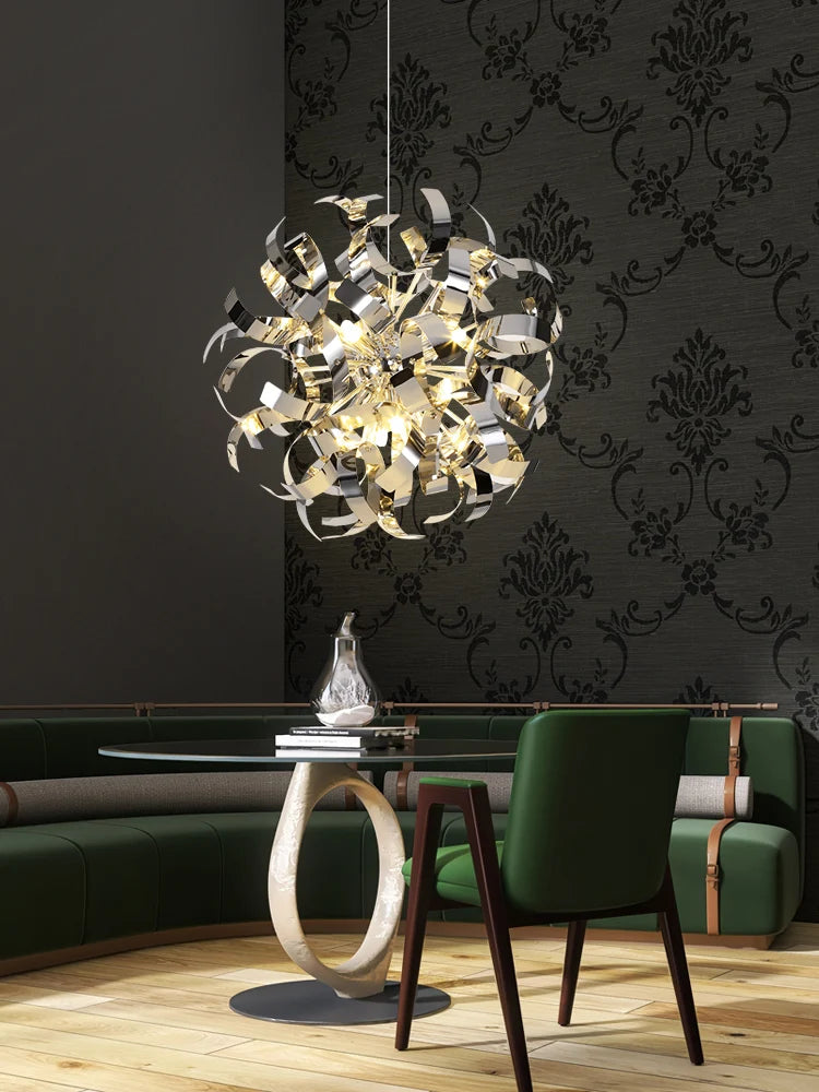 lustre post-moderne de luxe en acier inoxydable pour hôtel - vue 4 sur 8