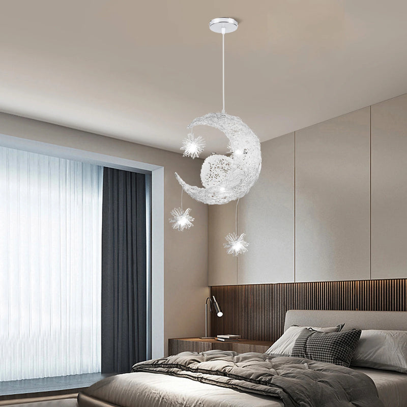 lampe suspendue créative en forme d'étoile et de lune led