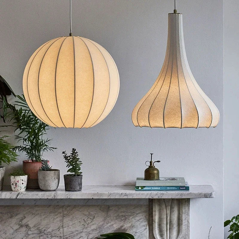 Suspension en soie minimalistes nordiques Wabi Sabi Restaurant Bar Led lustre salle à manger chambre appartement lampe suspendue luminaire