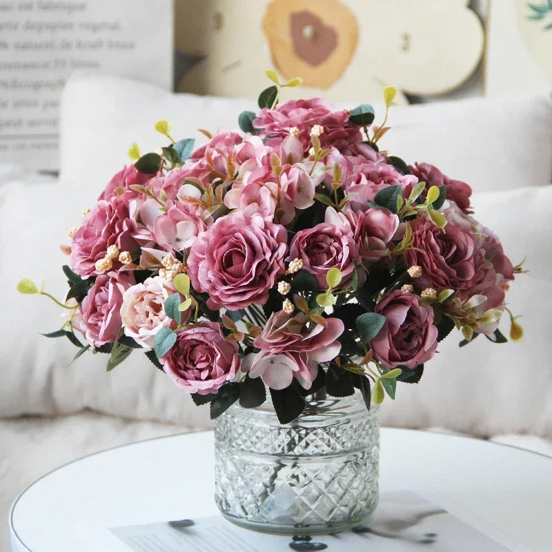 bouquet de pivoines roses en soie pour décoration intérieure