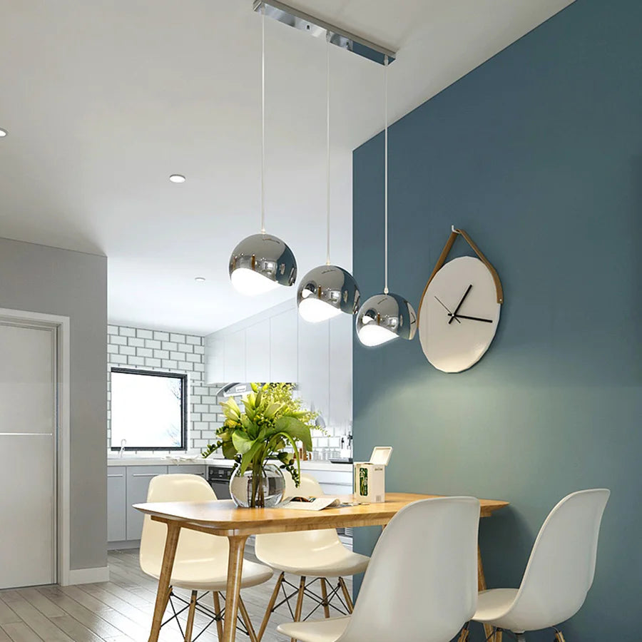 Plaqué nordique argent Globe boule miroir lampes suspendues E27 fer lampe suspendue de luxe en laiton argenté Art cuisine hôtel suspension lampe - vue 7 sur 13