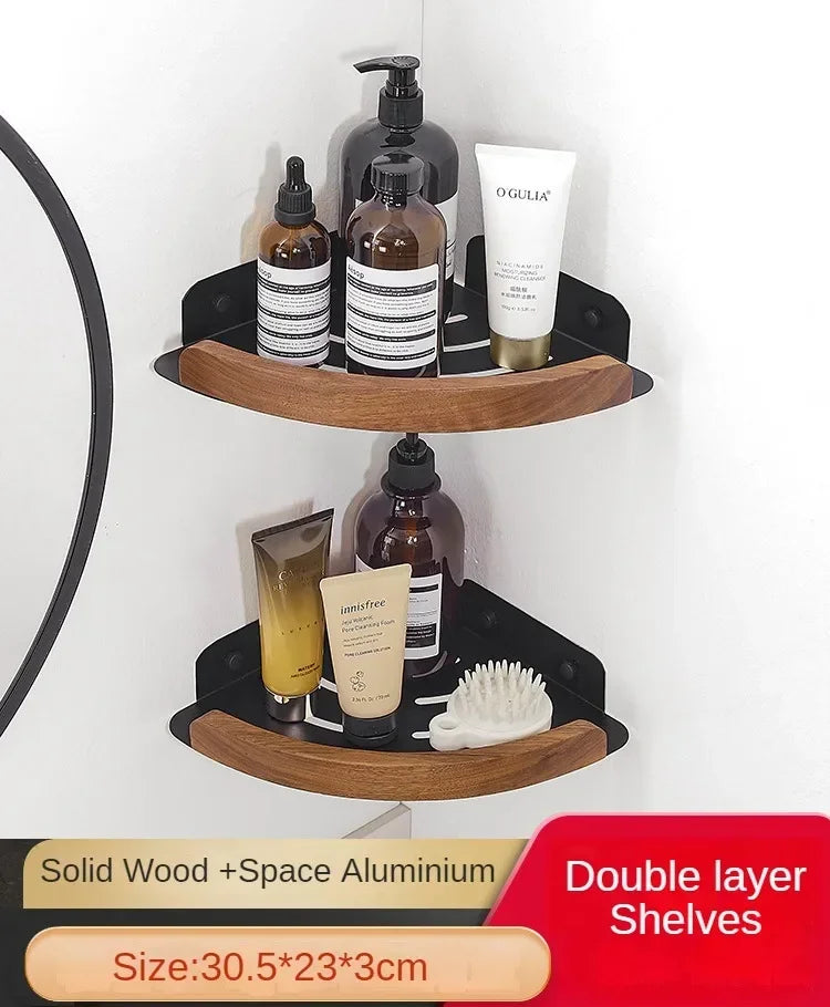 porte-serviettes en bois et aluminium organisateur mural pour accessoires de douche - vue 16 sur 16