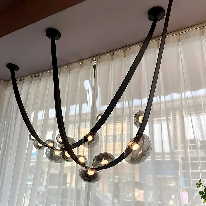 lustre led design minimaliste en cuir et verre pour décoration
