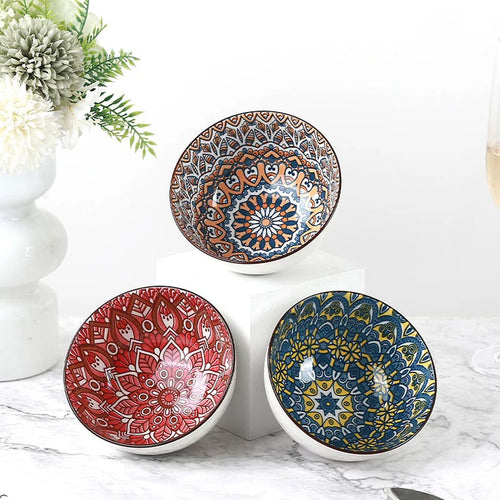 Ensemble bols ceramique motif floral boheme cuisine