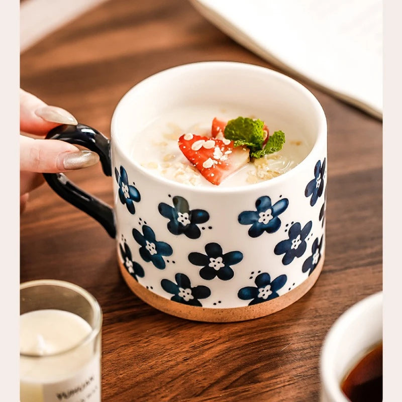 Mug ceramique japonais retro fleurs cerisier peint main - vue 7 sur 7