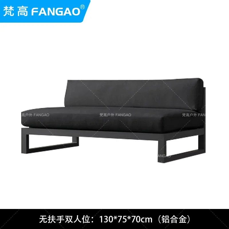 canapé extérieur nordique en acier inoxydable et aluminium