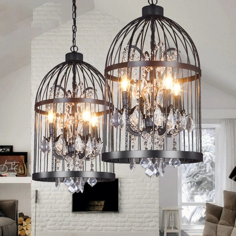 lustre vintage en cage à oiseaux en fer décoration créative pour intérieur