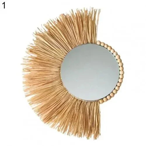 miroir décoratif bohème en paille tissée romantique pour mariage - vue 12 sur 13
