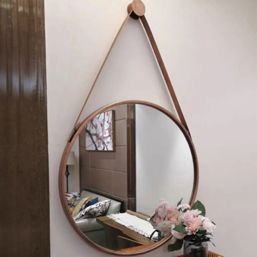 miroir rond doré mural pour salle de bain et coiffure - vue 2 sur 18