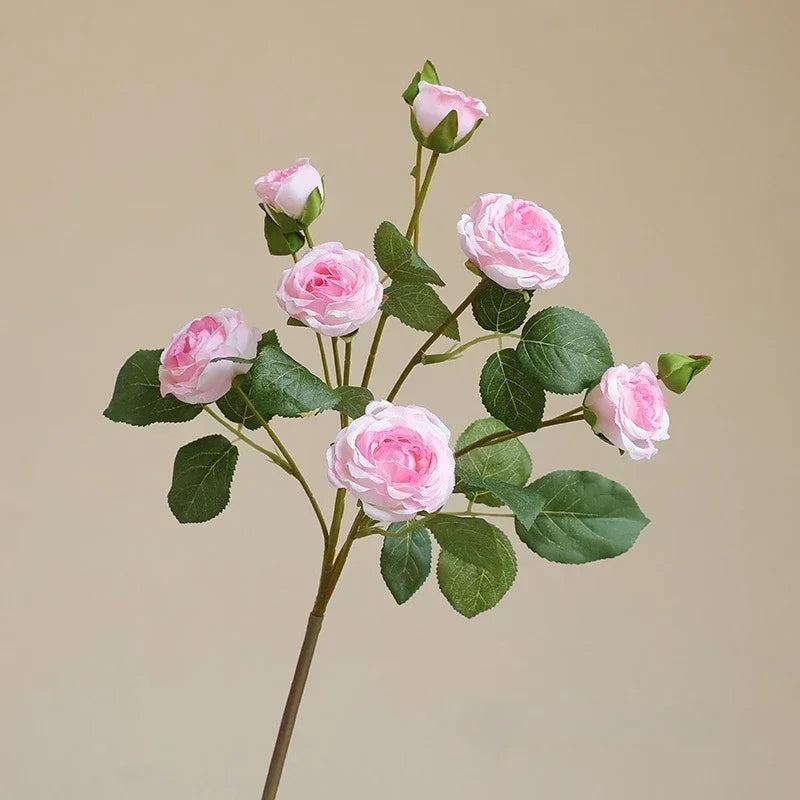 branches de roses artificielles à 7 têtes en soie décoratives - vue 7 sur 7