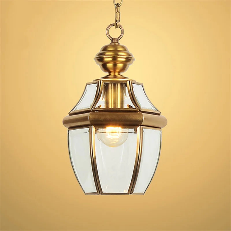 suspension led antique en verre et cuivre pour extérieur et intérieur