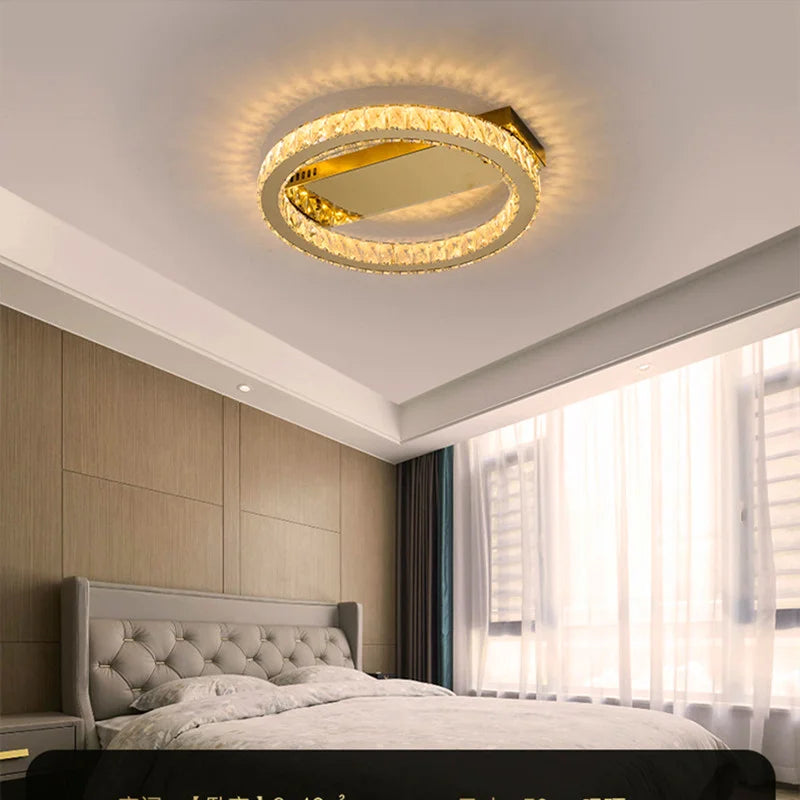 plafonnier acier inox k9 cristal led or lustre salle manger - vue 6 sur 14