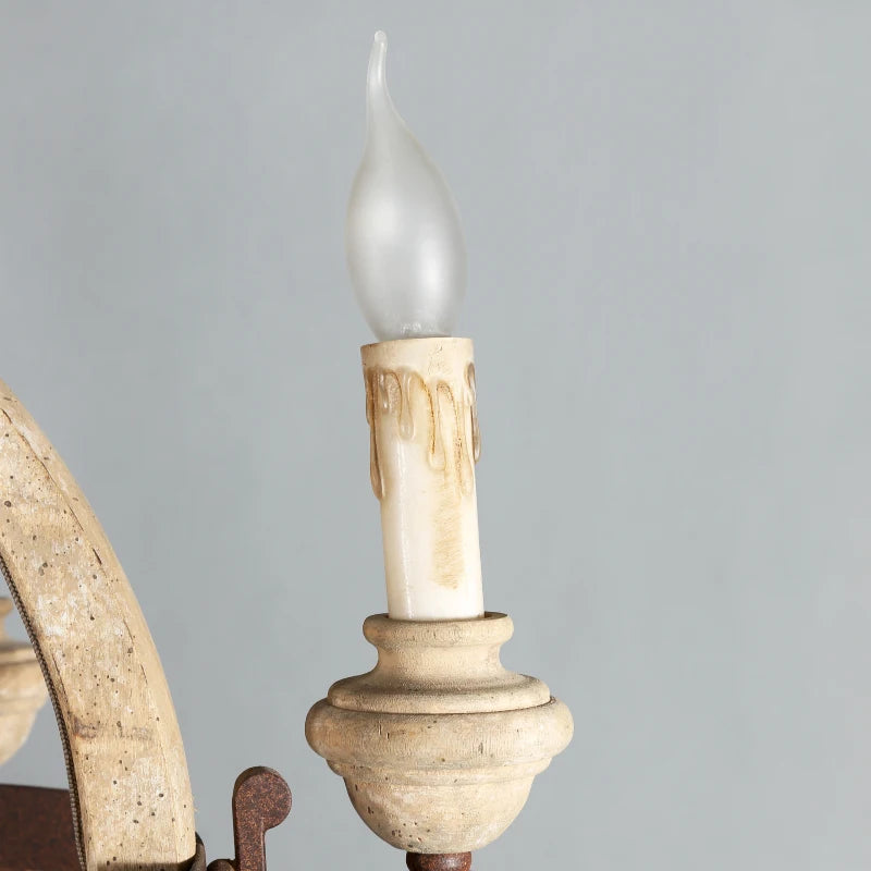 lustre rustique en bois vintage à 6 lumières design français - vue 4 sur 7