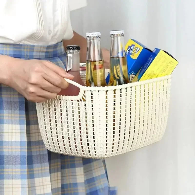 boîte de rangement en rotin avec poignée pour bureau et vêtements - vue 6 sur 8