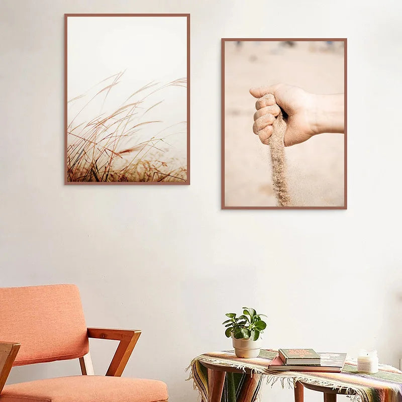 paysage nordique plage mouette roseau art déco affiche