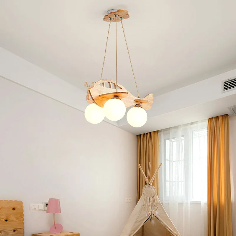 lustre avion en bois led pour chambre d'enfant moderne
