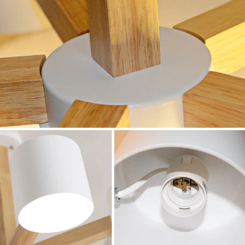 lustre Nordique créatif salon en bois massif chambre salle à manger - vue 6 sur 12