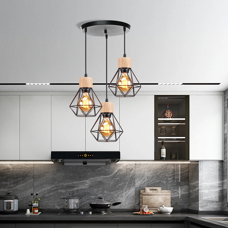 suspension vintage en bois luminaire led suspendu