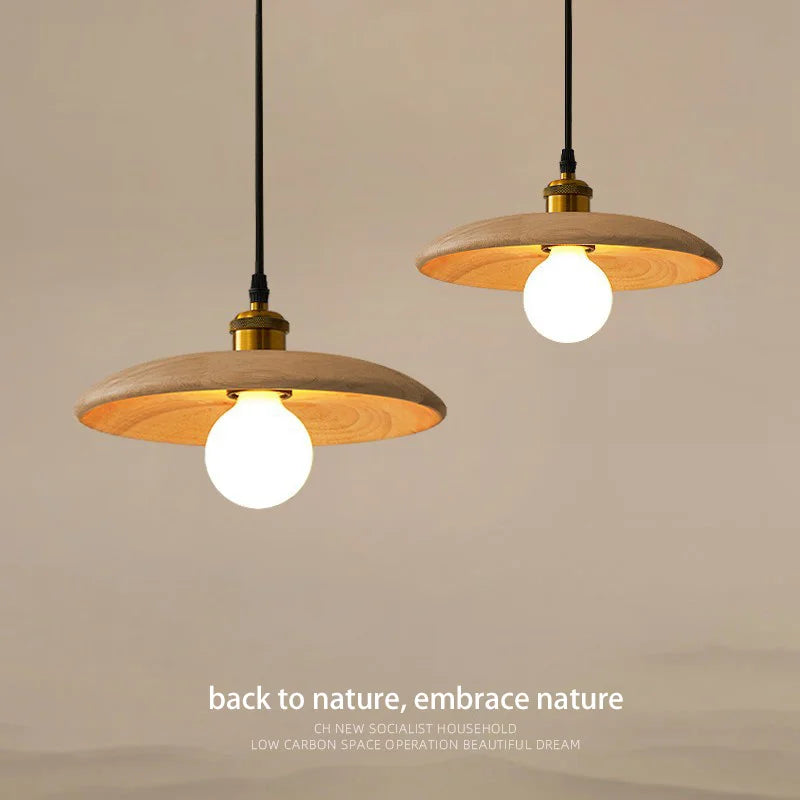 lustre moderne minimaliste en bois massif suspendu - vue 2 sur 9