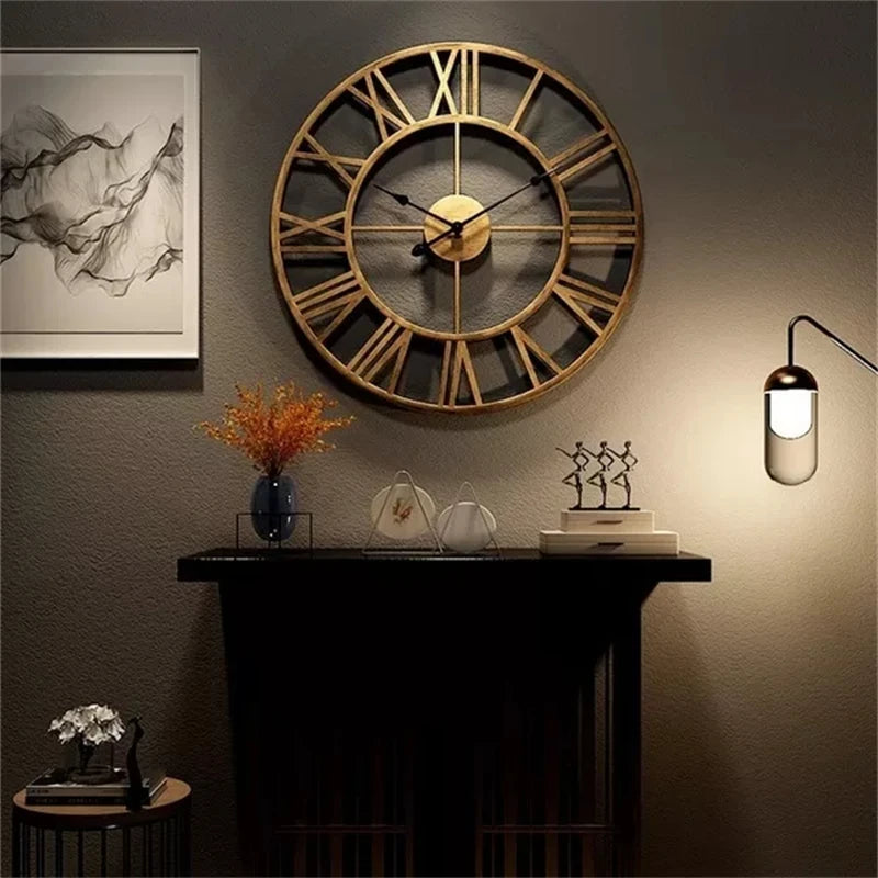 horloge murale moderne rétro en métal avec chiffres romains silencieuse - vue 3 sur 8