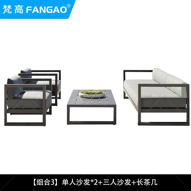 canapé extérieur nordique en acier inoxydable et aluminium