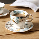 Tasses et soucoupes motifs fleurs oiseaux céramique main