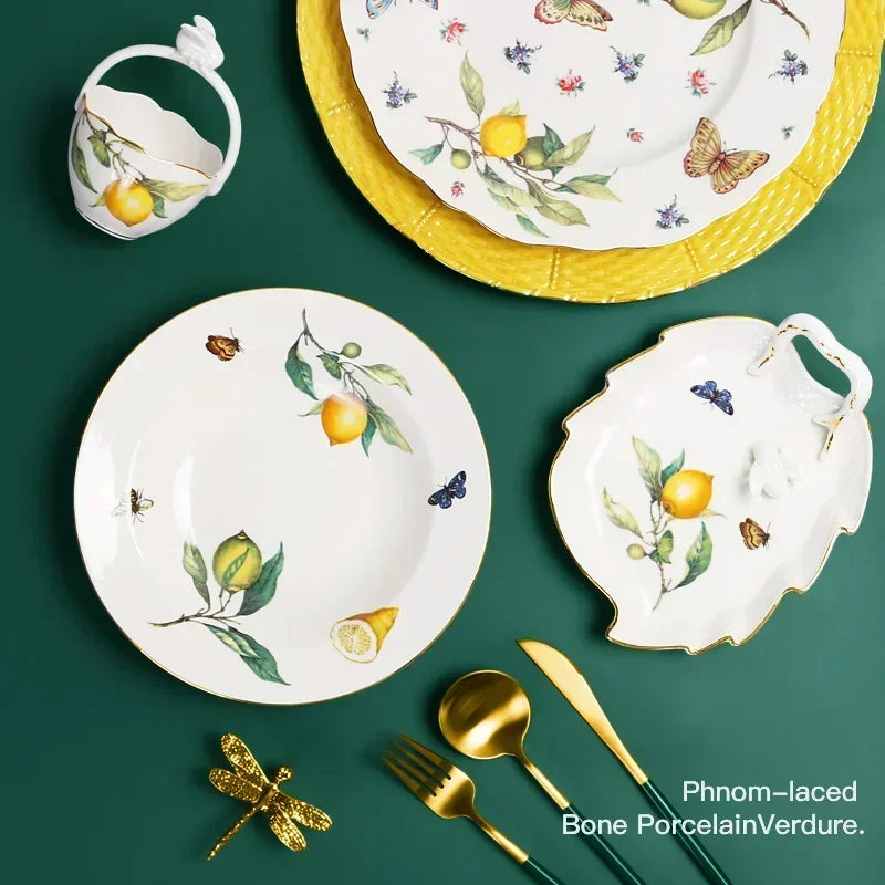Assiette ceramique motif citron style europeen cuisine decoratif