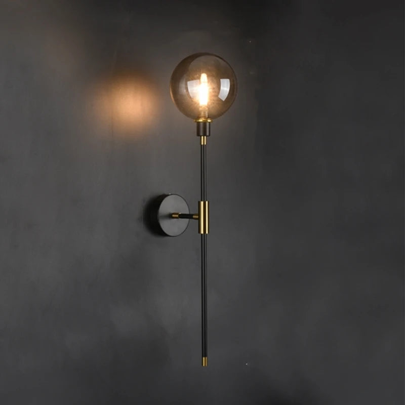 applique murale led moderne en fer avec boule de verre décorative