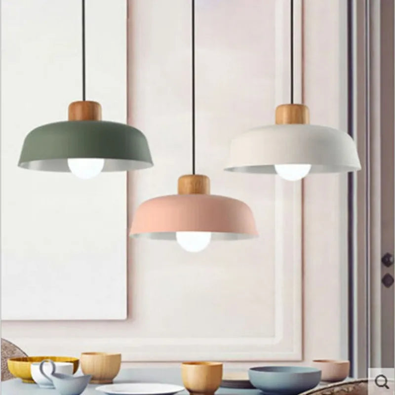 Suspension LED design nordique bois abat-jour aluminium décorative