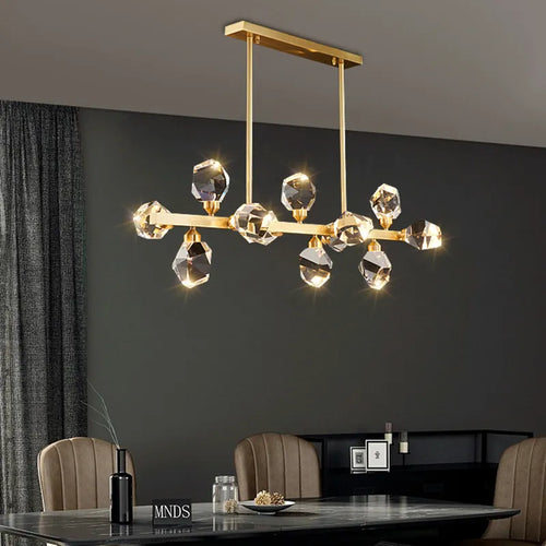 lampe lustre led laiton cristal or décor maison