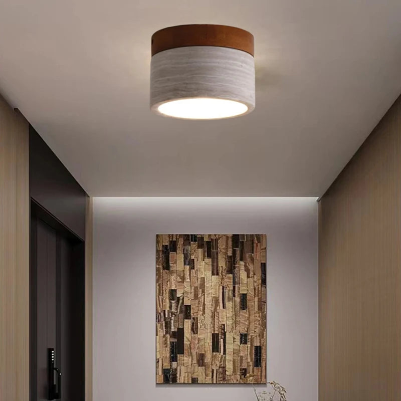 plafonnier minimaliste en marbre naturel et bois foncé - vue 5 sur 7