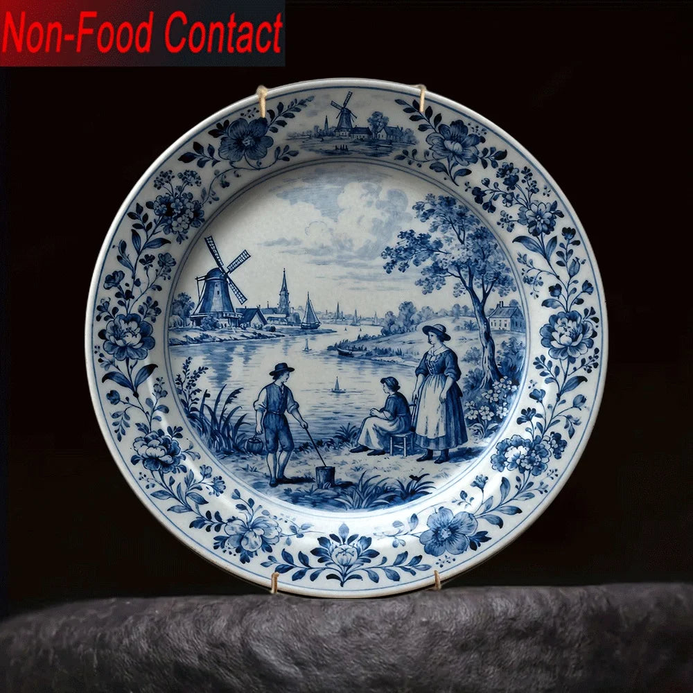 Assiette decoratif ceramique vintage motif canal hollande mural