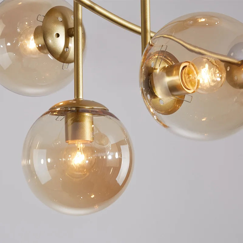 lustre led minimaliste moderne nordique en verre doré