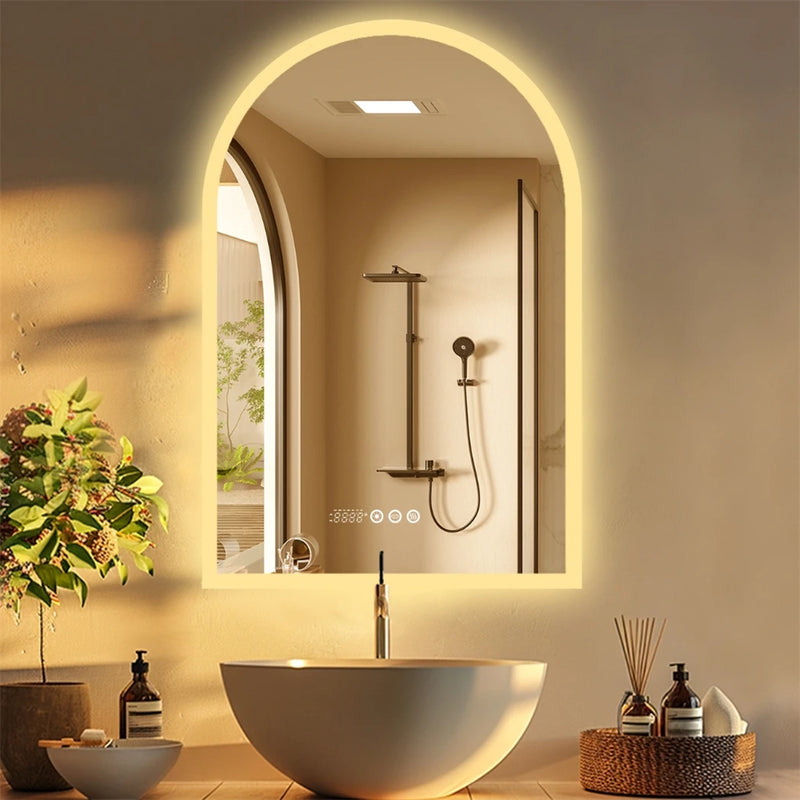 miroir LED intelligent avec affichage température heure et antibuée