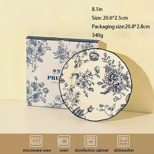 Service dassiettes ceramique motif fleurs style champetre