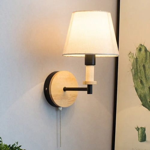 Applique Murale LED  Nordique Bois Massif et abat-jour en Tissu