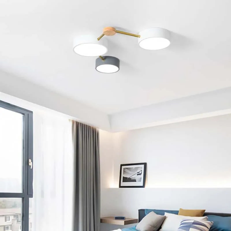 plafonnier nordique led bois macaron 3-8 têtes éclairage décoratif