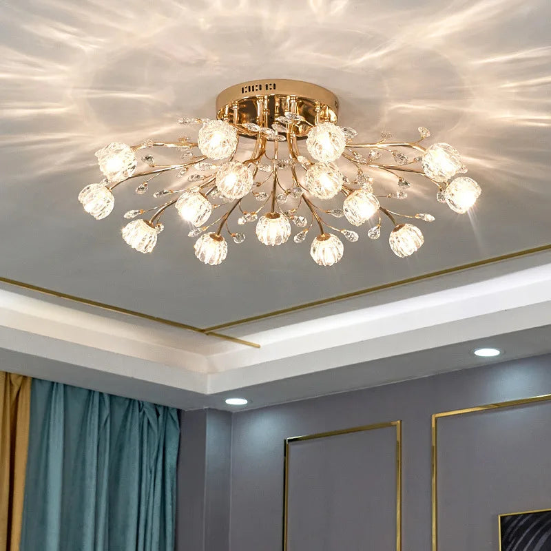 lustre nordique de luxe en cristal fleur verre led décoratif - vue 5 sur 9