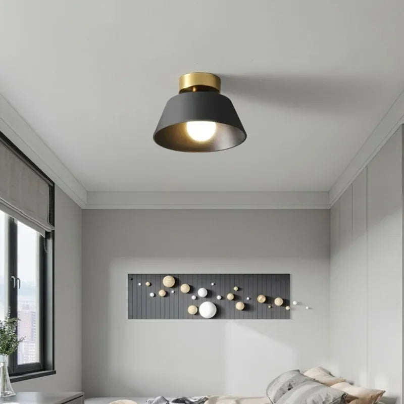 plafonnier led rétro en fer avec abat-jour rond - vue 6 sur 8
