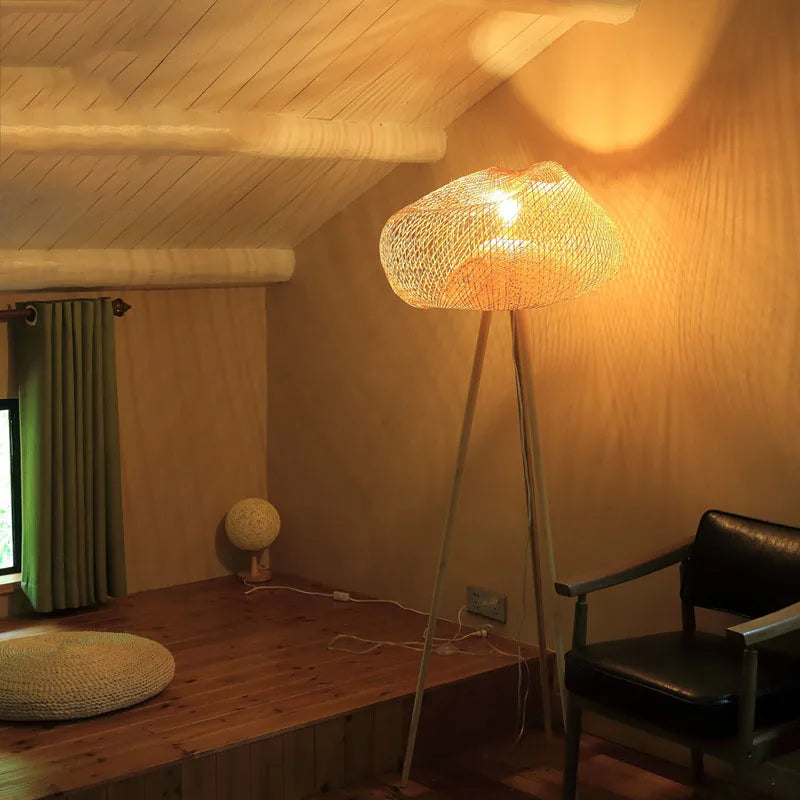 lampadaire japonais retro art en bambou pour intérieur élégant - vue 7 sur 9