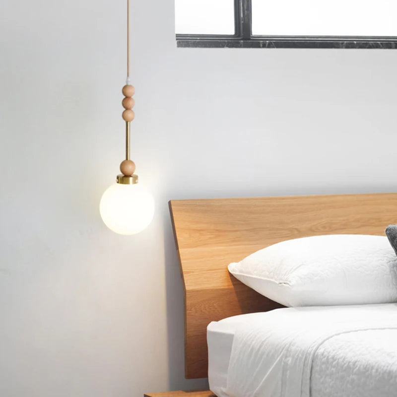 suspension vintage en verre et bois led